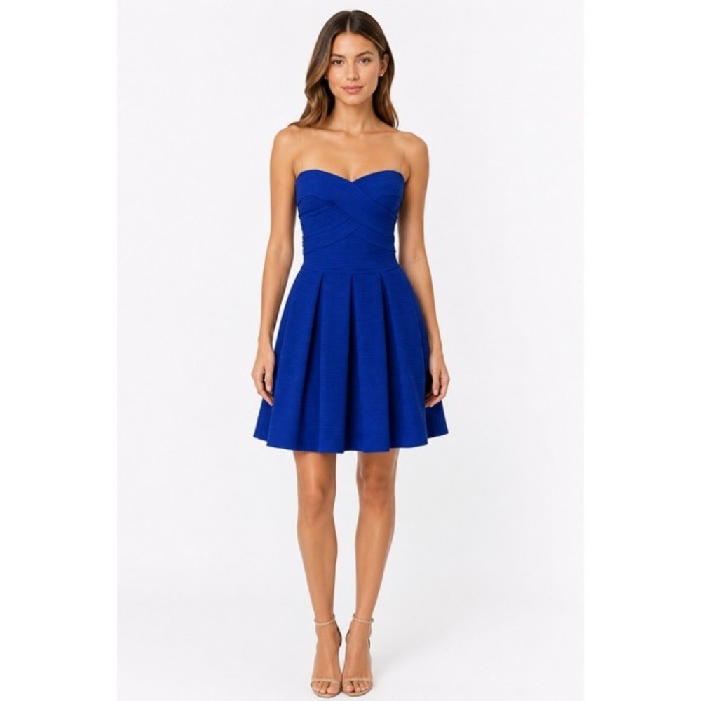 Royal Blue Strapless Bandage Skater Dress Pleated Small Rush Glam